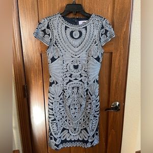 JS Collections Lined Navy & Silver Midi Dress